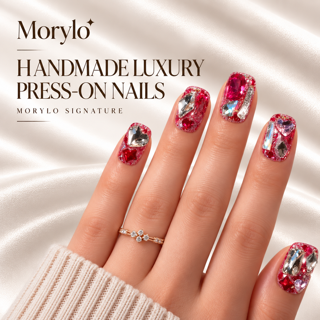 Ablaze Amour Crimson Prism Heart Handmade Press-On Nails