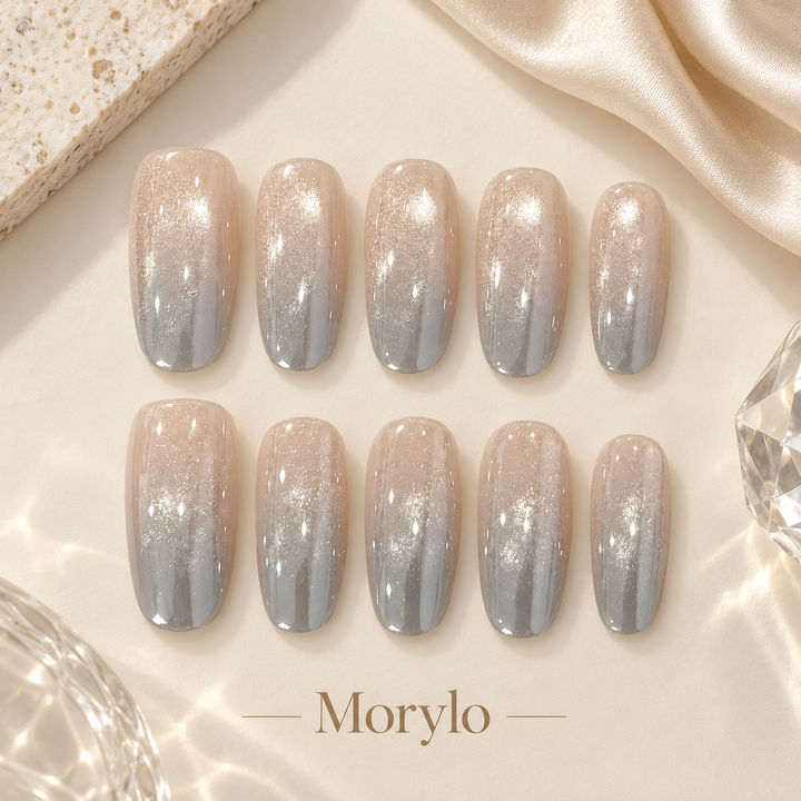 Abyss Blue Haze Velvet Cat Eye Handmade Press-On Nails