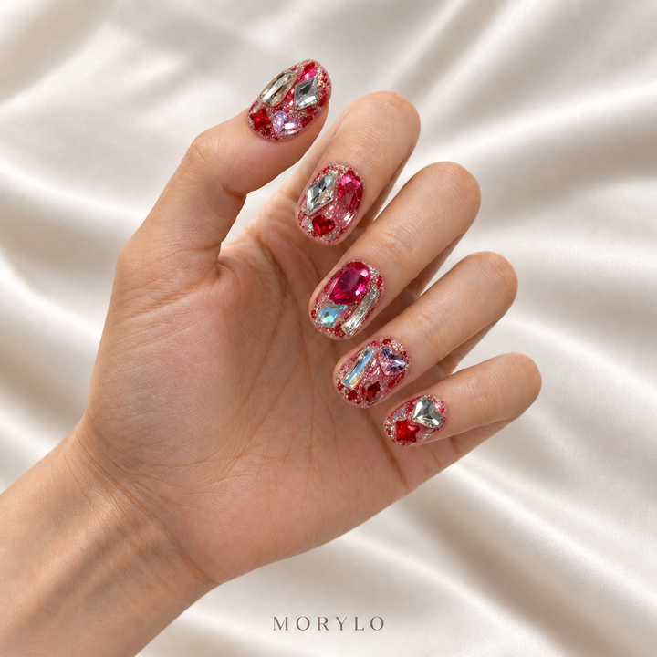 Ablaze Amour Crimson Prism Heart Handmade Press-On Nails