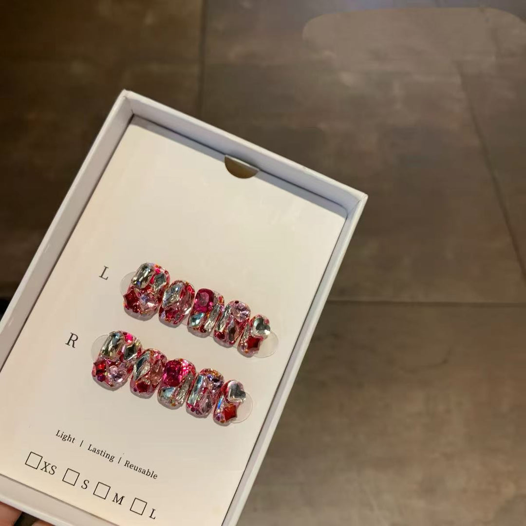 Ablaze Amour Crimson Prism Heart Handmade Press-On Nails