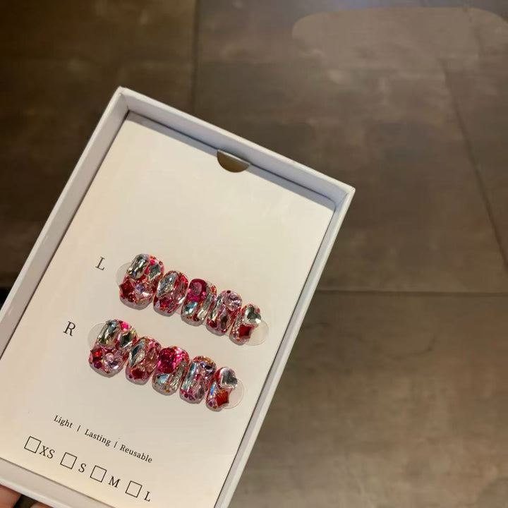 Ablaze Amour Crimson Prism Heart Handmade Press-On Nails