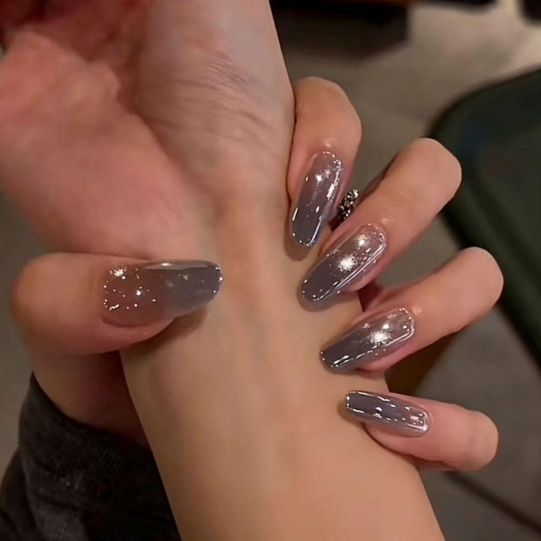 Abyss Blue Haze Velvet Cat Eye Handmade Press-On Nails