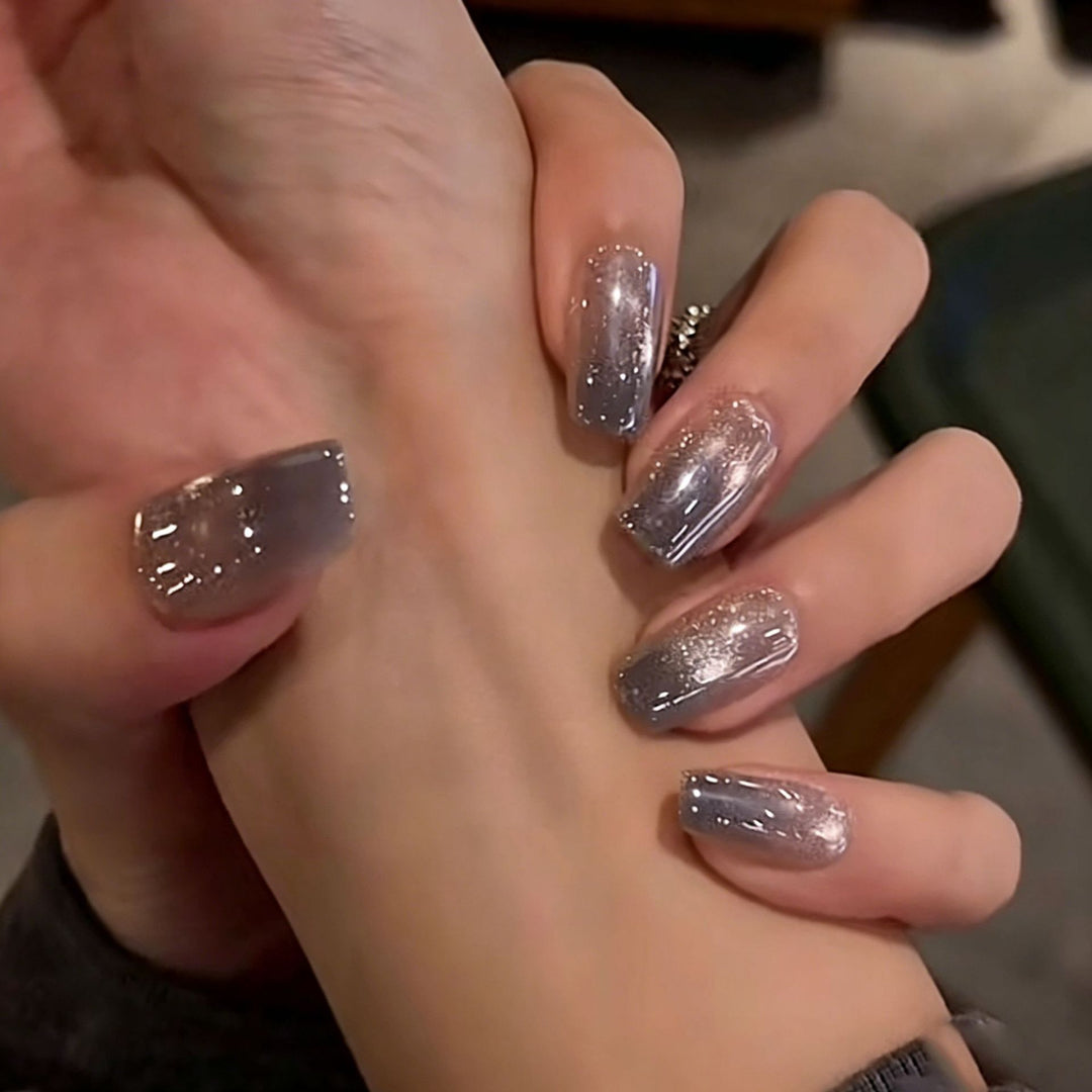 Abyss Blue Haze Velvet Cat Eye Handmade Press-On Nails