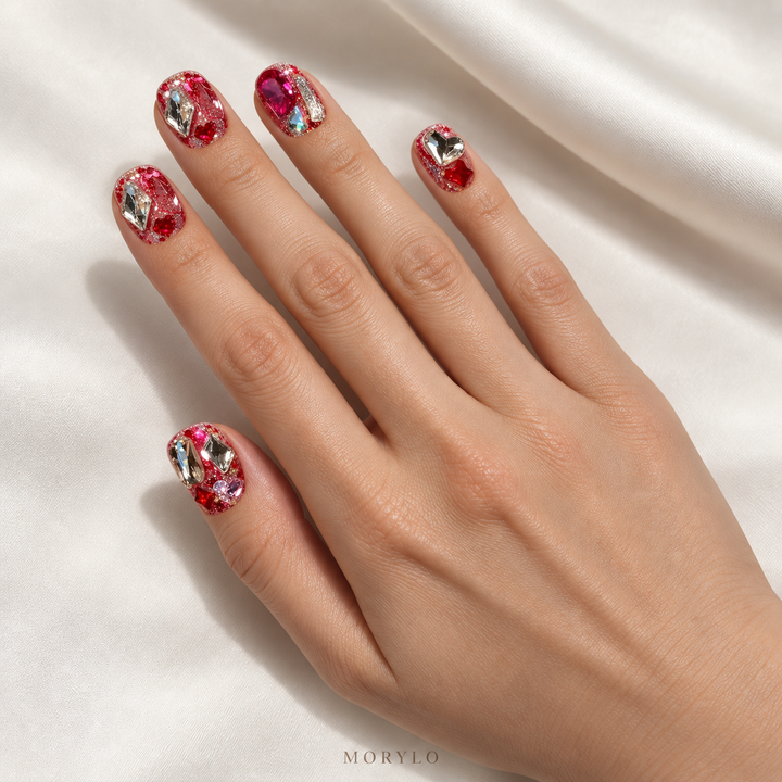 Ablaze Amour Crimson Prism Heart Handmade Press-On Nails