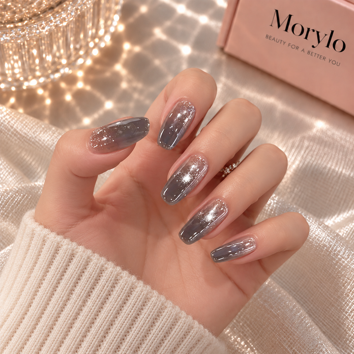 Abyss Blue Haze Velvet Cat Eye Handmade Press-On Nails