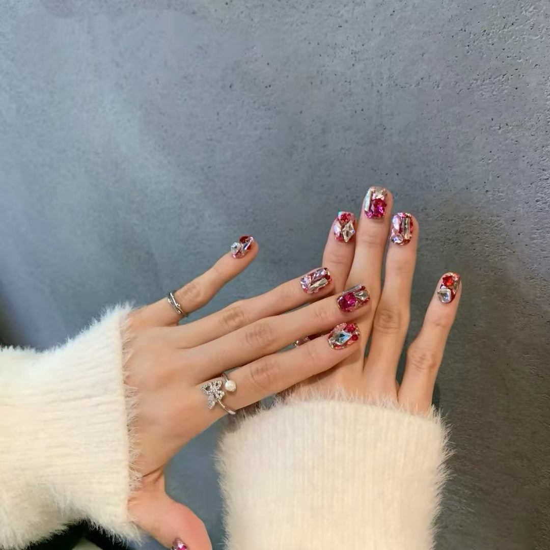 Ablaze Amour Crimson Prism Heart Handmade Press-On Nails