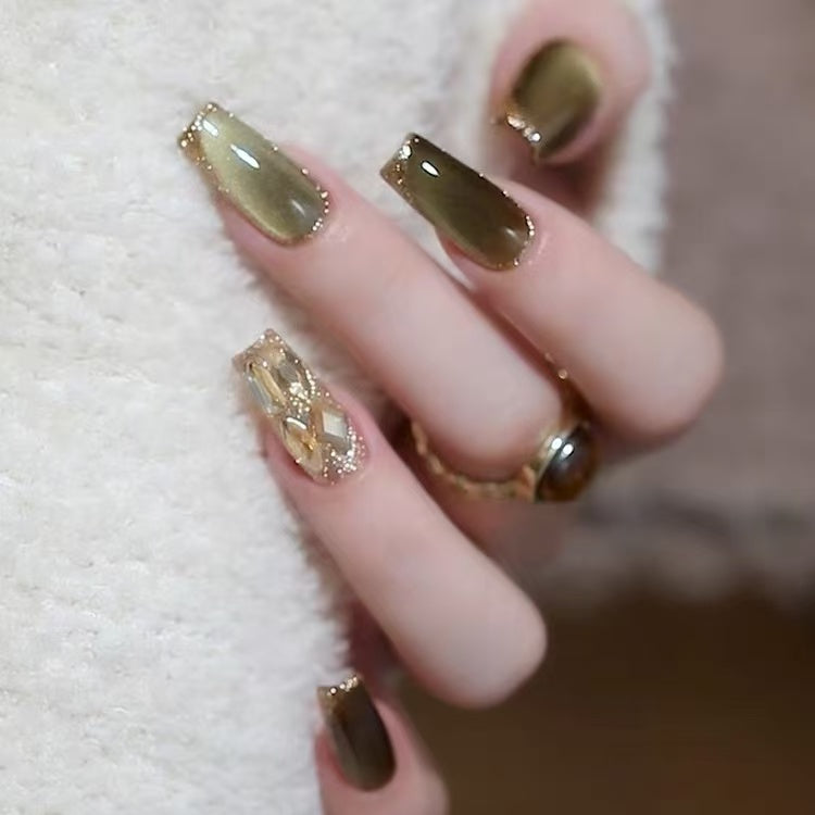Aegean Olive Mirage Crystal Handmade Press-On Nails