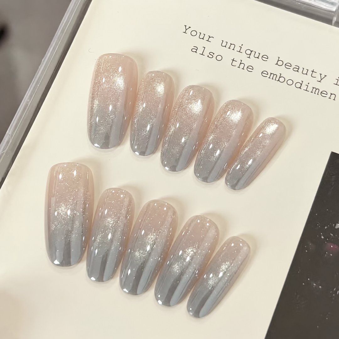 Abyss Blue Haze Velvet Cat Eye Handmade Press-On Nails