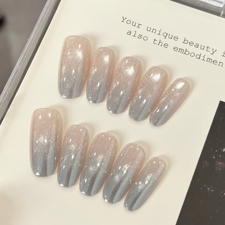 Abyss Blue Haze Velvet Cat Eye Handmade Press-On Nails