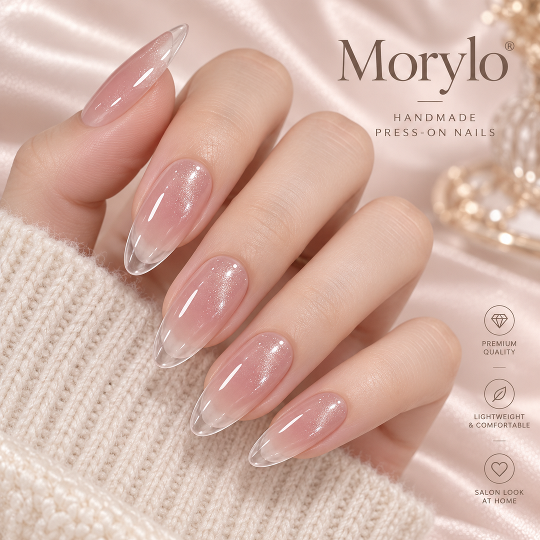Jelly Glass French Shimmer Handmade Press-On Nails wearing image